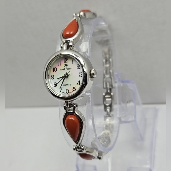 Andre Francois Women Bracelet Quartz Watch Red Orange Stone Accents New Battery - Picture 2 of 9